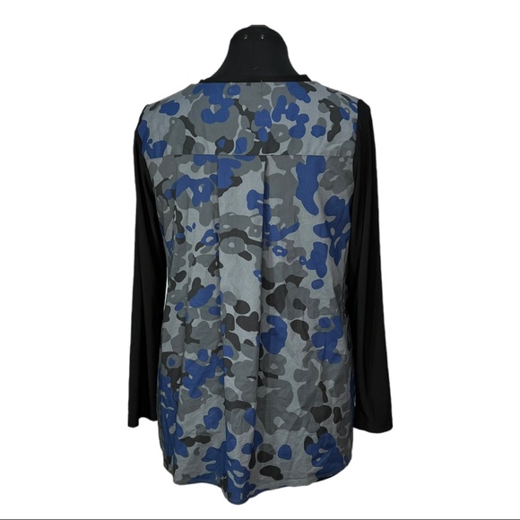 SUN KIM/Comfy USA Side Snap Asymmetrical L/S Black Blue & Gray Camo Tunic Sz Md - Picture 3 of 6